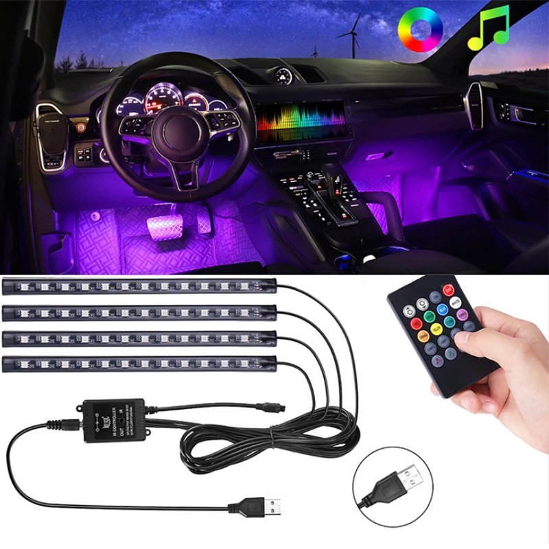 LED Car Foot Light Ambient Lamp With USB Wireless Remote Music Control  Multiple Modes Automotive Interior Decorative Lights 12V - AliExpress