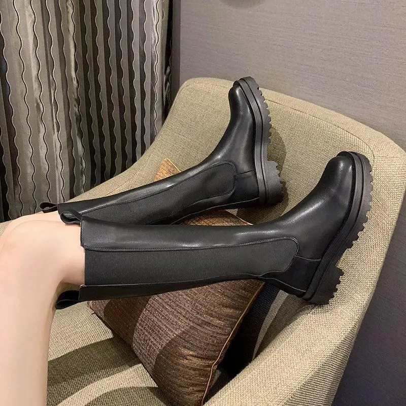 Women's Over The Knee Chelsea Boots 2020 Casual Korean Style Platform Autumn Motorcycle Boots Shoes Female Long Leather Boots