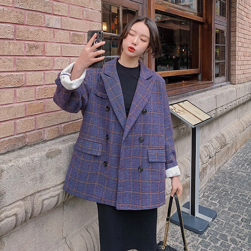 

Photo Shoot 2020 Spring And Autumn New Style Korean-style Loose-Fit Plaid Small Suit Classic Retro Online Celebrity Suit Jacket