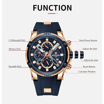 REWARD-reloj deportivo de cuarzo para hombre, cronógrafo de pulsera, resistente al agua, color azul, estilo militar, novedad de 2022 5