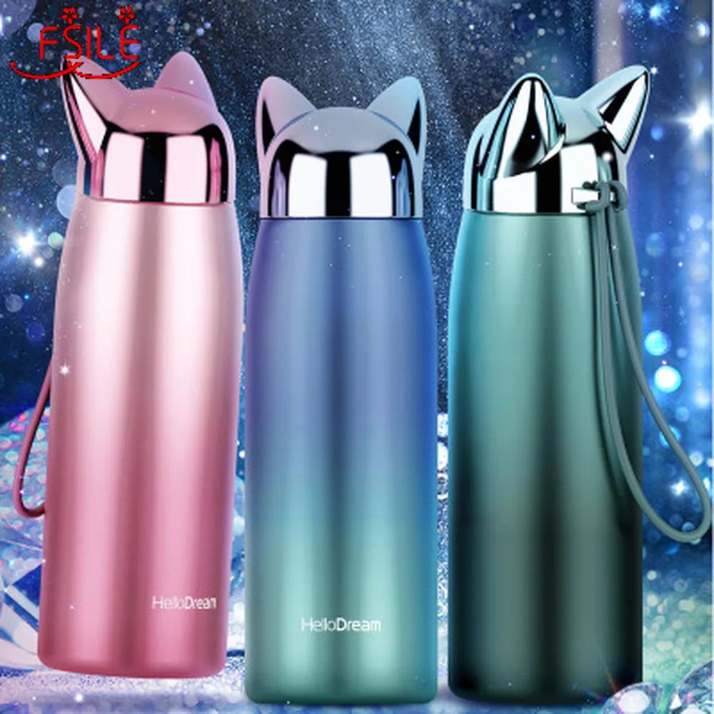 

Cute and Simple Vacuum Flask, Metal Texture Gradient Color Stainless Steel Vacuum Flask, Ladies Water Cup Portable Handle
