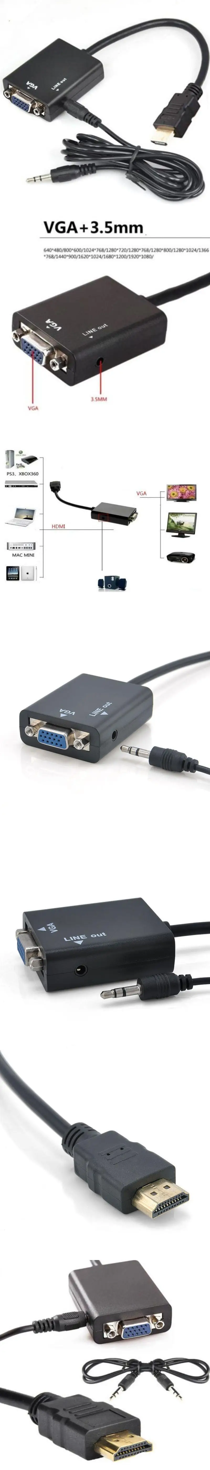 Мини HDMI мужчина к VGA Женский видео конвертер адаптер HD 1080P с аудио выходом для ПК DVD HDTV