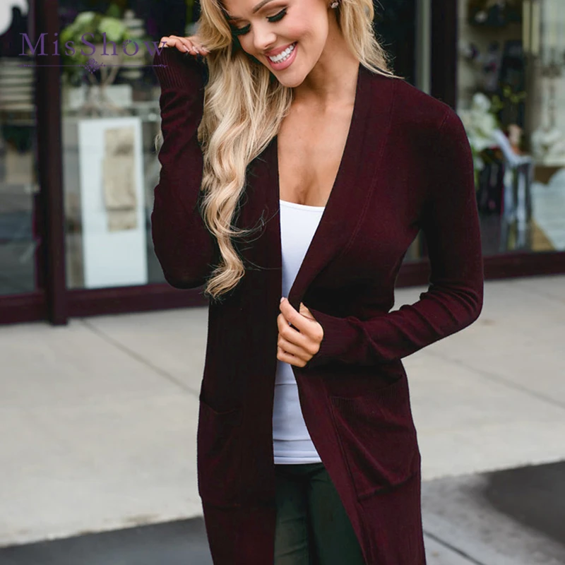 

2019 Autumn Winter Long Office Cardigan Women Sweater Woman Solid Color Korea Style Cardigans Women Tops with Pockets