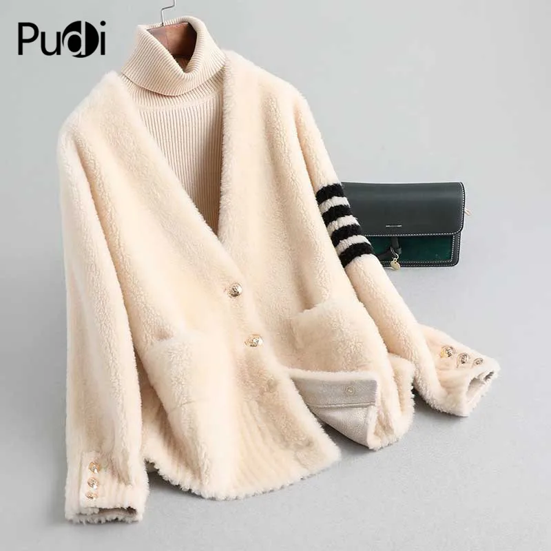 

PUDI women winter 100% natural fur coat warm jacket girl fur coat lady female jacket overcoat A89003