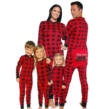 

2020 Fashion Christmas Family Matching Clothes Red Plaid Romper Pajamas Set Adult Father Mother Baby Boys Kids Nightgown Outfits