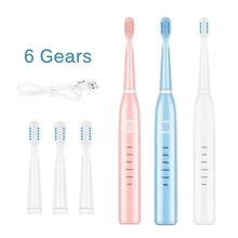 Звуковая волна перезаряжаемая электрическая зубная щетка с 4 головками зубных щеток 2 минуты таймер 6 режимов чистки водонепроницаемые зубные щетки