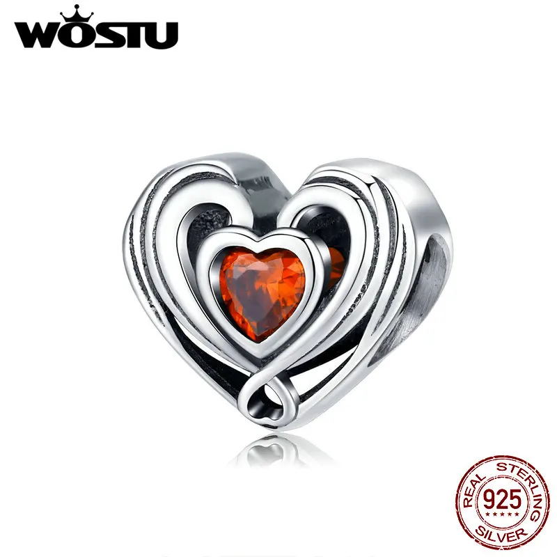 Кулон в виде сердца WOSTU из серебра 925 пробы с красным фианитом|Бусины| |