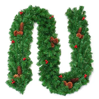 

2.7M Christmas Garland ireplace Stairs Gold Baubles Flowers Xmas Tree Decor M6CE