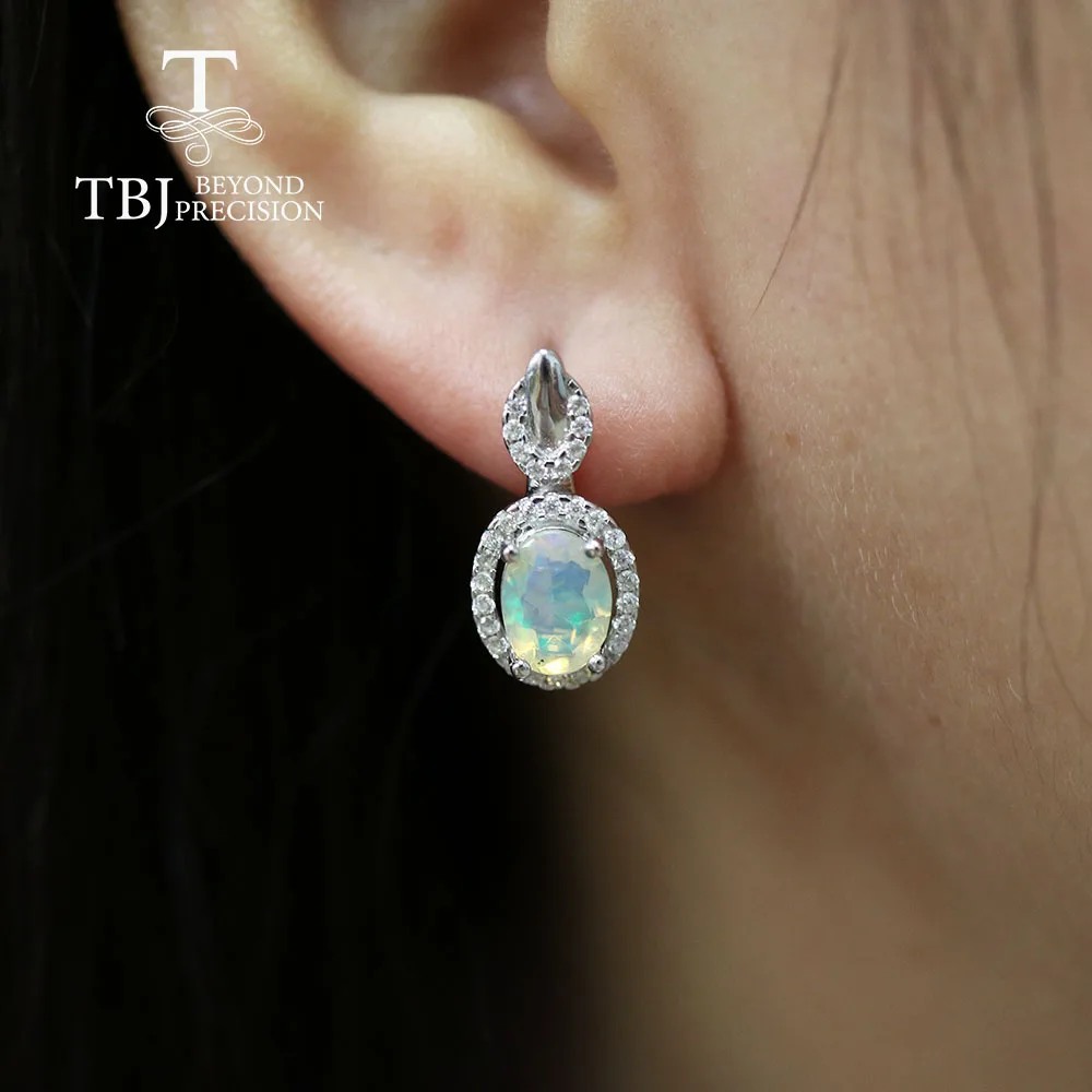 Высокое качество опал застежка серьги, овальная огранка 6*8 мм 1.7ct натуральный драгоценный камень серебро 925 пробы розовый цвет ювелирные изделия tbj продвижение