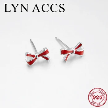 

Red bowknot shape enamel Earrings 925 Sterling Silver DIY personality fine women Stud Earrings fashion trend Jewelry Gift