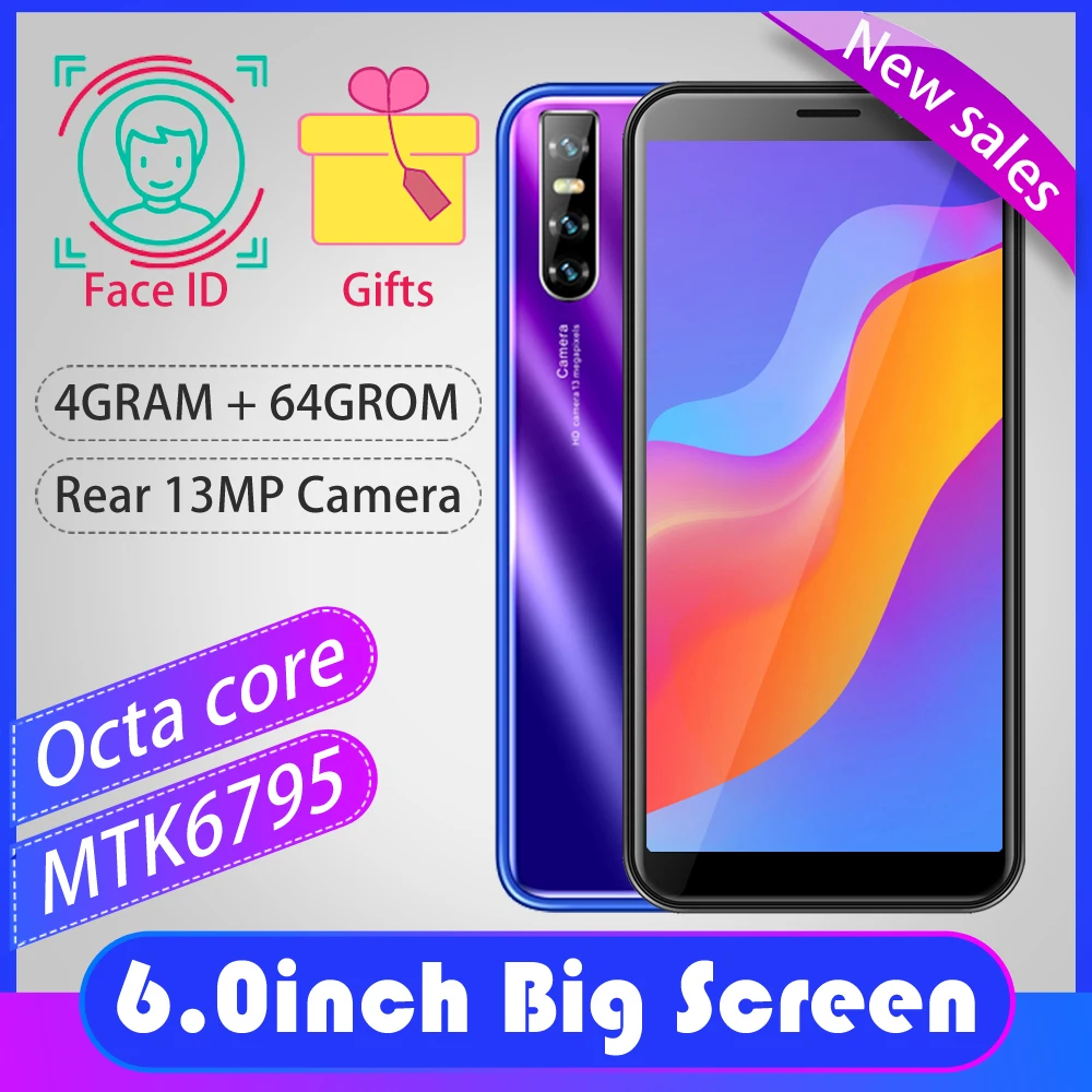 Четырехъядерный Note8 Pro/Note8s Android смартфоны 4G RAM + 64G ROM Face ID мобильный телефон 13 МП