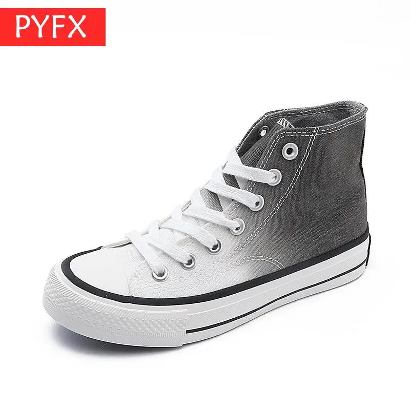 

2019 fall new design color gradientr High help Round head Platform white Women's flat canvas shoes Not grind feet light 40 size