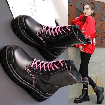 

REVT new style girls Genuine Leather fashion Thick bottom Martin boots top quality womens motorcycle boots womens shoes
