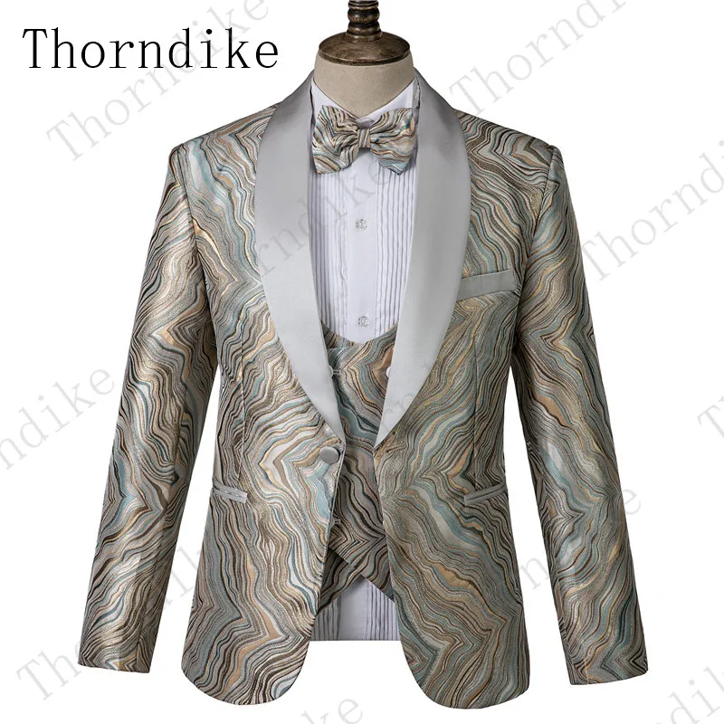Thorndike новейший дизайн красочный волнистый цветочный мужской костюм модный блейзер с рисунком жилет брюки классический стиль на заказ Terno Masculino