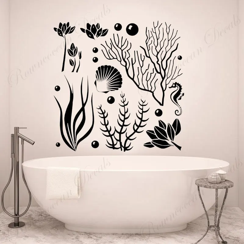 

Marine Life Fish Seaweed Wall Decals Vinyl Nautical Home Decor For Bathroom Sea Ocean Bubble Seahorse Sticker Removable S025