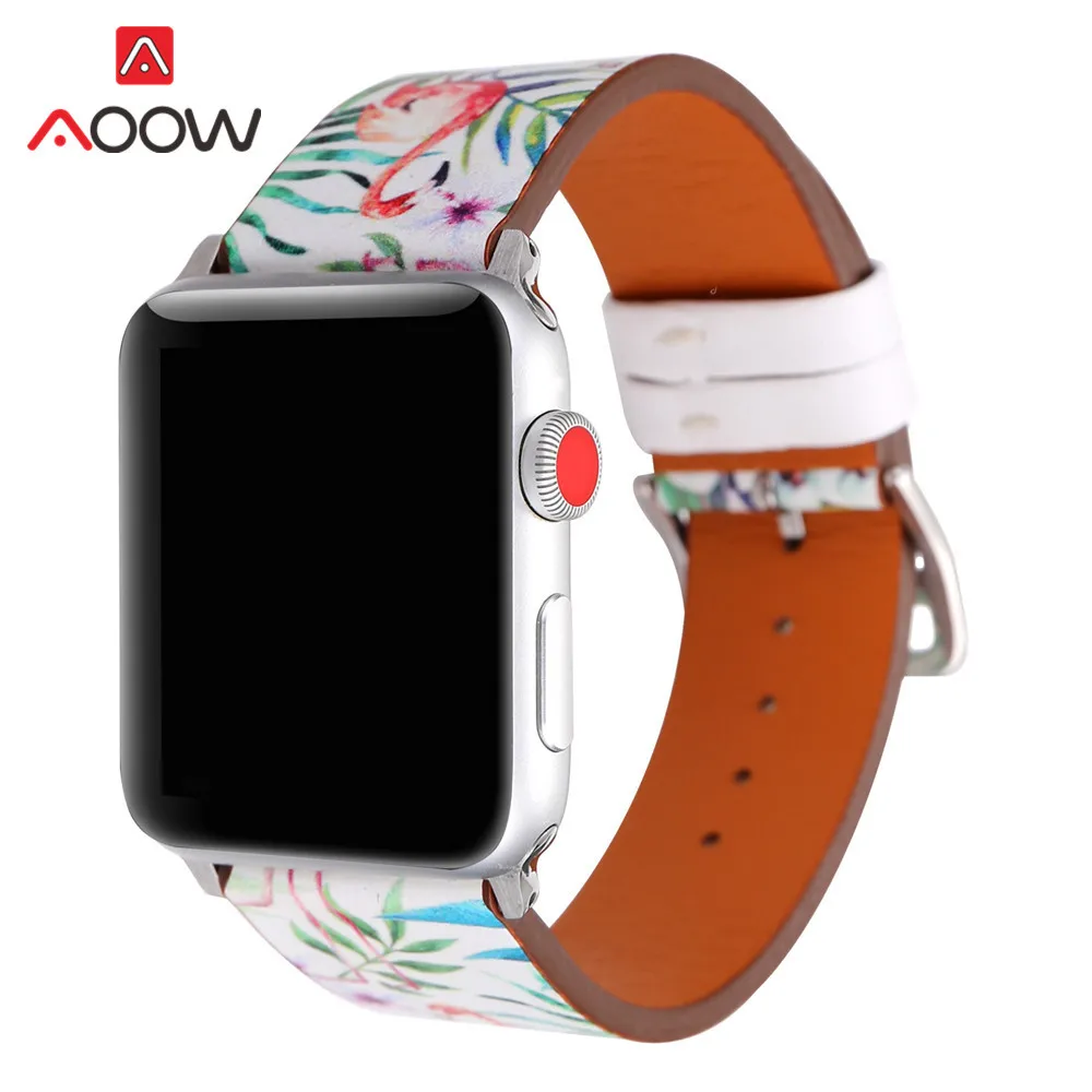 Кожаный ремешок для Apple Watch 38 мм 42 цветочных растений печати для женщин мужчин запасной браслет ремешок Ремешок для iwatch 1 2 3 4