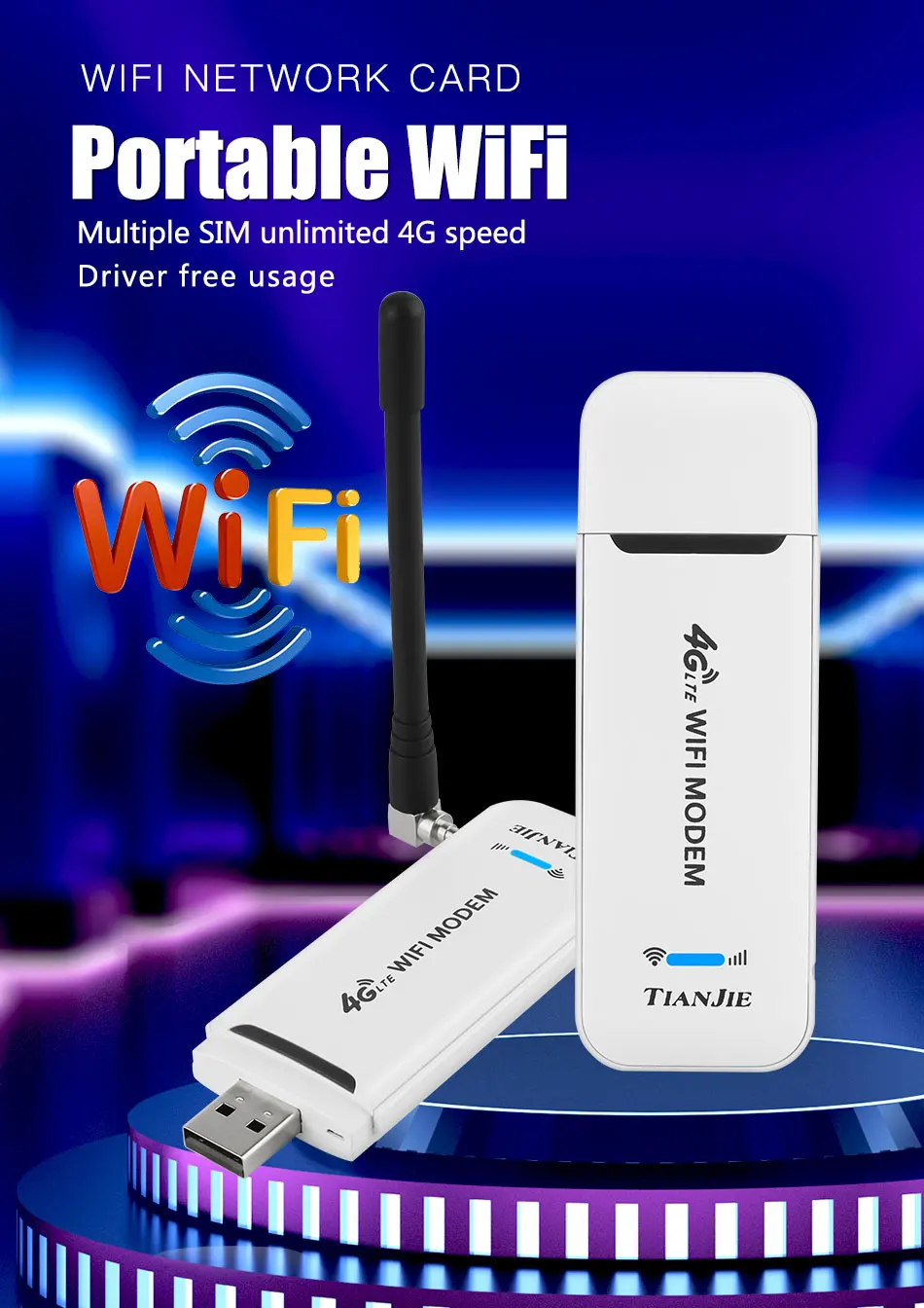 TIANJIE-Roteador WiFi Universal com Slot para Cartão SIM, Dongle de Modem Sem Fio, Modem Móvel, Mini USB Portátil, LTE, FDD, GSM, WI-FI Adesivo, 3G, 4G