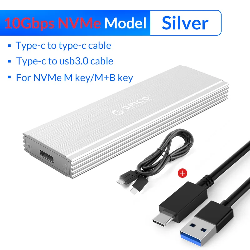 ORICO M.2 NVME SSD корпус 10 Гбит/с Поддержка UASP протокол USB3.1 Gen2 type-C Mini SSD чехол с кабелем type-C Smart Sleep - Цвет: NVME - 10Gbps Silver
