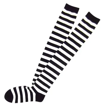 

Girls Over Knee Long Stripe Printed Thigh High Striped Patterned Socks white