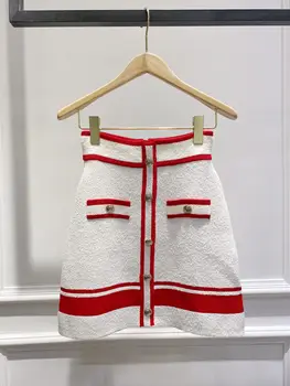 

Women Skirt 2020 Spring and Summer Contrast Color Button Decoration Lady Sweet Knitted Bag Hip Skirt Women