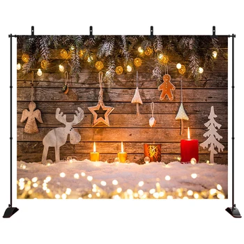 

Christmas Backdrop,Christmas Tree Fireplace Wooden Wall Photography for Party Photo Background