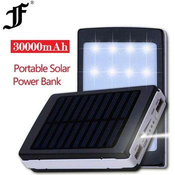 2020 30000 10000mahソーラーパワーバンクデュアルusb powerbank防水バッテリー外部ポータブル充電ledライト 2USB powerbank