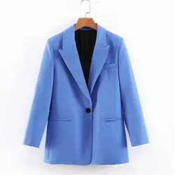 2019 женский синий Блейзер формальная куртка с длинными рукавами дамское пальто женский карманы блейзер с пуговицами офисный деловой костюм