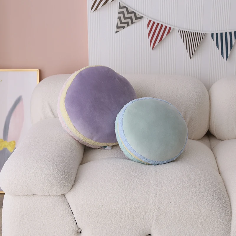 New Pure Color French Macaron Round Cake Creative Plush Doll Pillow Cushion Gift With Core Home Decoration