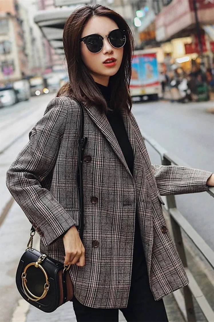 Hoge kwaliteit wol плед kleinjasje vrouwelijke herfst nieuwe Koreaanse lange mouwen losse slanke темперамент jasje Vrouwen