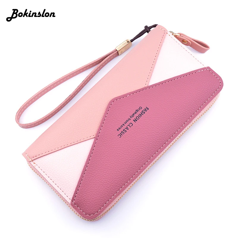 Bokinslon Hand Take Wallet Ladies Long Zipper Tassel Hit Color Large Capacity Mobile Phone Bag Woman | Багаж и сумки