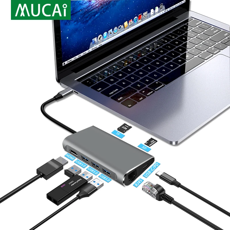 

USB C HUB 8-IN-1 Type C to Multi USB 3.0 HUB HDMI/RJ45 Adapter Dock for Huawei Mate 30 MacBook Pro Splitter Port Type C HUB