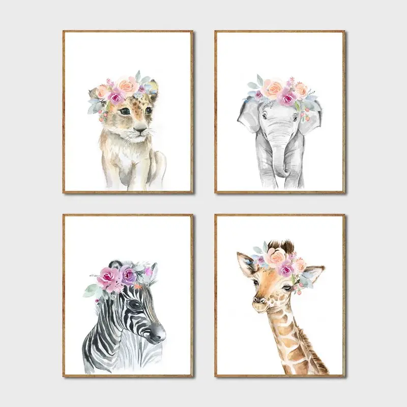 Animals-Floral-Crown-Art-Decor-Canvas-Painting-Baby-Girl-Prints-Animal-Giraffe-Elephant-Lion-Wall-Art.jpg_Q90.jpg__看图王.web