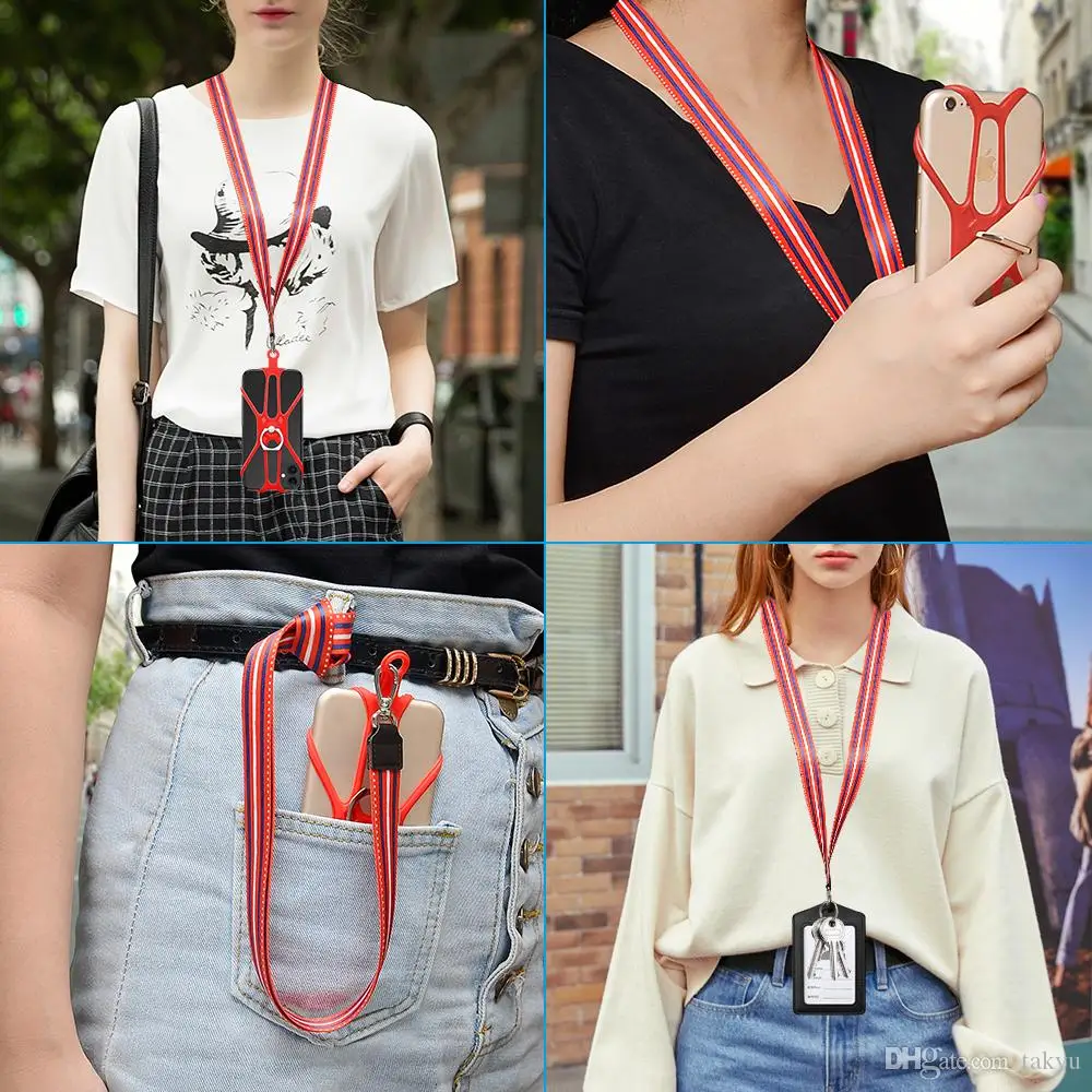 Cell Phone Lanyard Holder, 2 in 1 Phone Lanyard & Card Necklace Phone Holder with Ring Stand Compatible with iPhone, Samsung and Smartphone