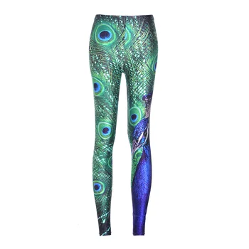 

Peacock Tail Feather Printed Pants New Female Green Blue 3D Pattern Elastic Breathable Tight Pants Fashion Gym Sports Slim Pants