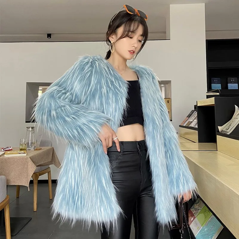 

Fur Coat Woman's Mid-length 2023 Autumn Winter Jacket Female New Imitation Raccoon Fur Woven Fashion Young Fox Fur Overcoat