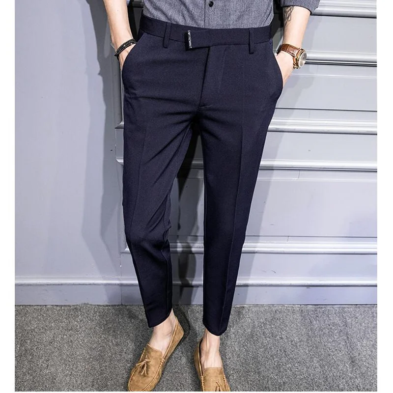 Новая деловая официальная одежда, мужские брюки, брюки, повседневный костюм, брюки длиной до щиколотки, мужские облегающие брюки, мужская одежда