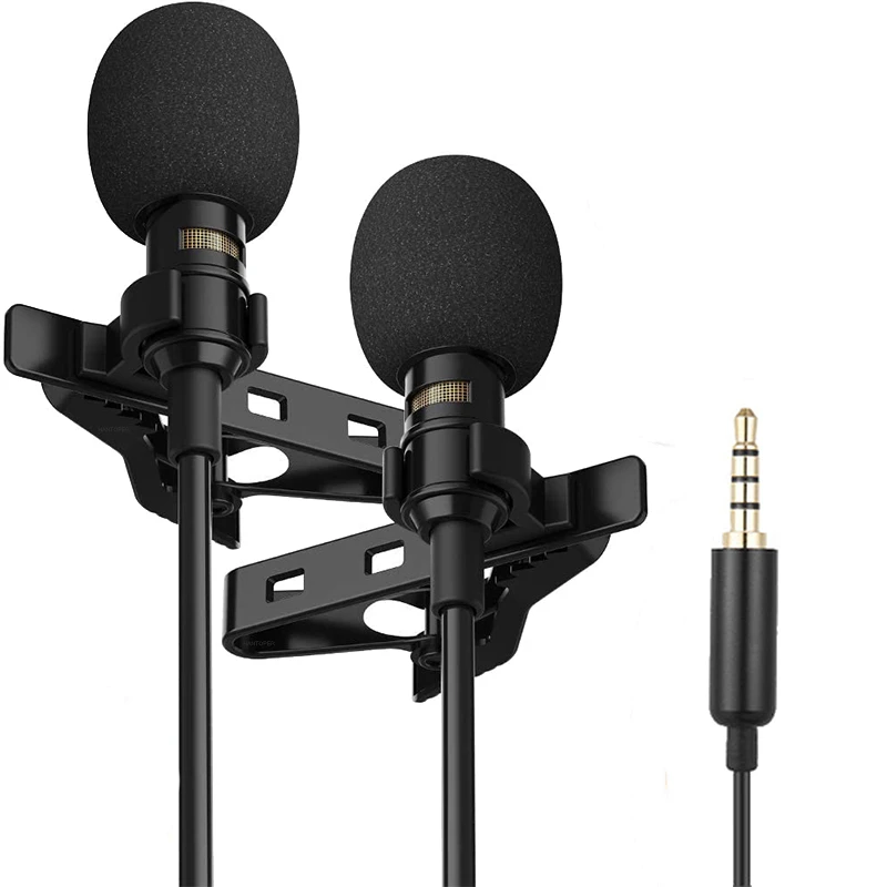 Micrófono Lavalier portátil Dual Mini, pinza de condensador, micrófono de solapa con cable Mikrofo/Microfon para teléfono, portátil y PC