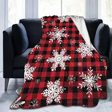 

Christmas Xmas Snowflake Buffalo Check Red Black And White Flannel Fluffy Full Fleece Throw Blanket Queen King Size Comforter