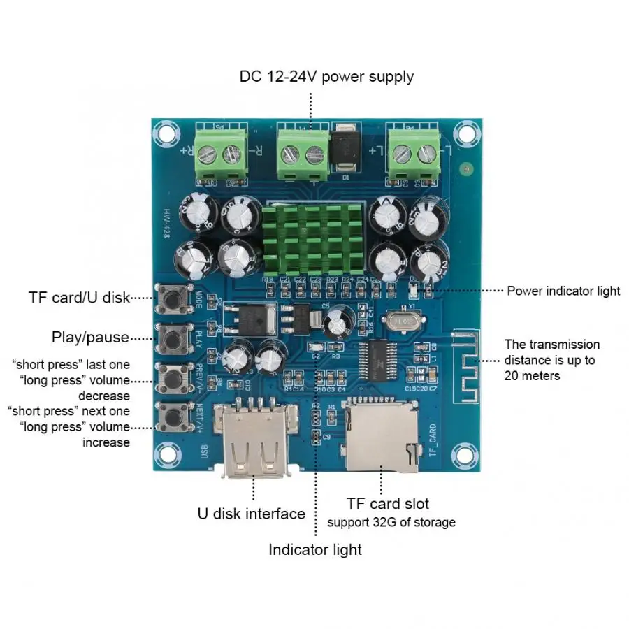 TPA311602 Bluetooth усилитель мощности плата Поддержка USB TF карты воспроизведения Bluetooth усилитель мощности