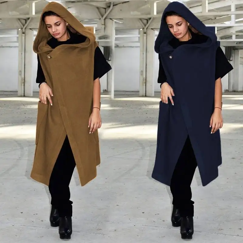 

Women Sleeveless Vests Hooded Coats Celmia 2019 Fashion Jackets Casual Loose Solid Asymmetrical Hoodies Button Long Outerwear