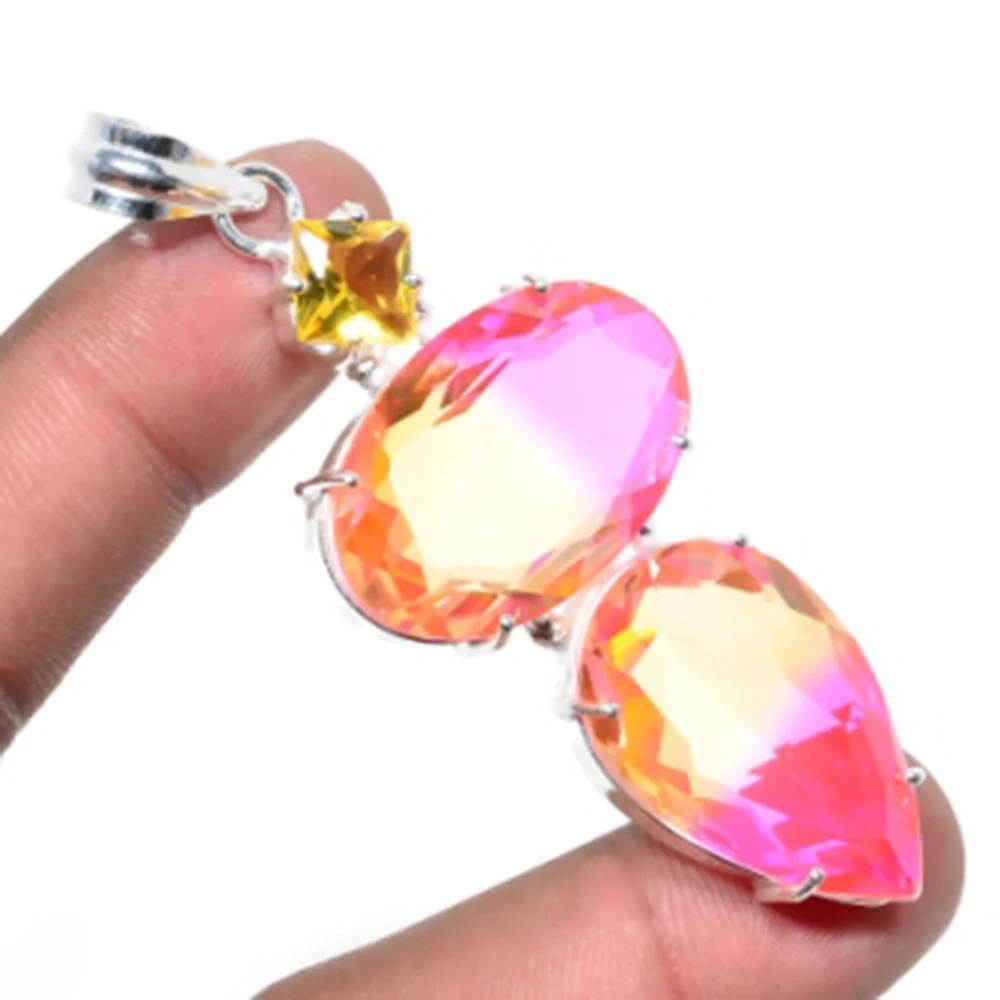 

Двухцветный кулон с цитринами, серебряное покрытие над медным античным кулоном, 74 мм, P6141