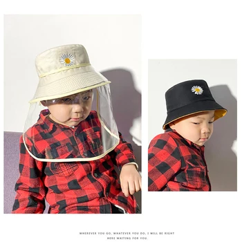 

Children Kid Anti-droplet Visor Shield Bucket Hat Full Face Protective Cover Sun Cap Adult Face Helmet Goggle Cap Double-sided