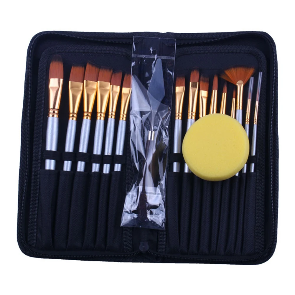 New 15Pcs Pointed Flat Top Paint Pen Set Oil Painting Drawing Watercolor Brushes