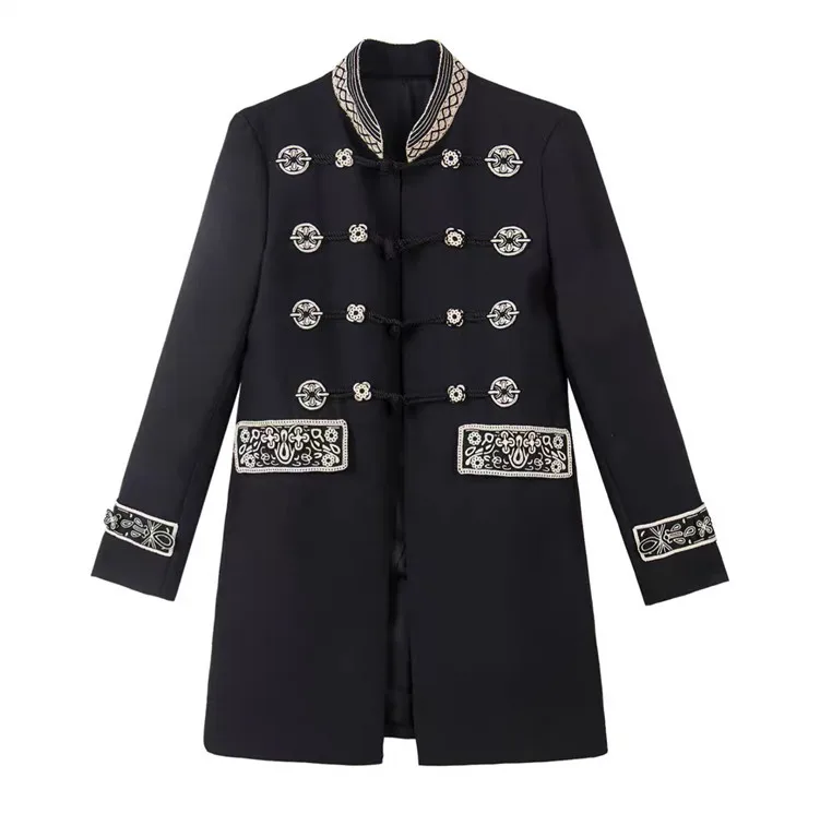 

2019 Spring Luxury Vintage Embroidery Women Formal Coat Runway Designer Double Breasted Female Party Overcoat trench