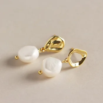 

Trendy Baroque natural Pearl Earrings for women,Gold color geometric Stud earrings female,11*30mm,Party engagement Jewelry Gifts