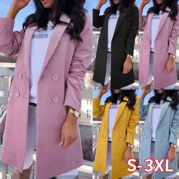 

Women Long Blazers Coat Winter Candy Color 2020 Fashion Slim Double-Breasted Long Sleeve Casual Pink Long Coat Outwear 2020 New