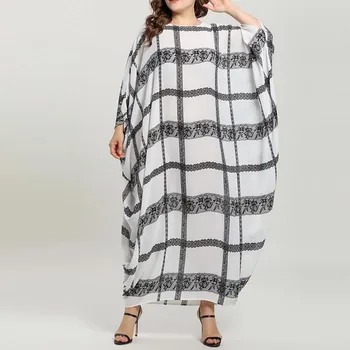 

[EWQ] 2020 Spring Summer New Arrivals O-neck Batwing Full Sleeve Plaid Pattern Women Fashion Casual Loose Dress AW74100