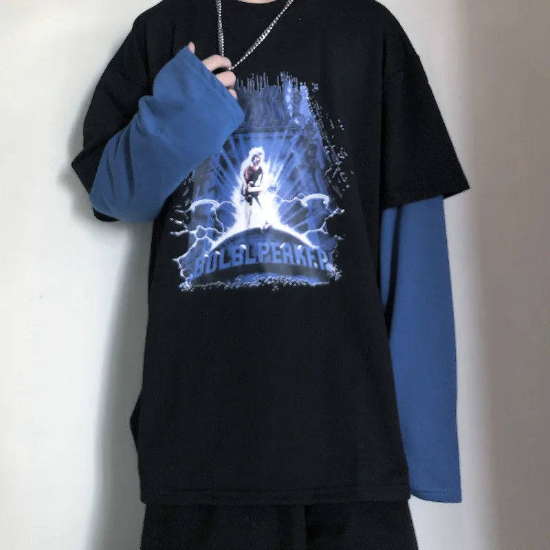 Woherb Harajuku, женская и мужская футболка с принтом, Лоскутная, имитация, 2 предмета, футболка, модная уличная одежда, панк, хип-хоп, футболки, Camisas Mujer