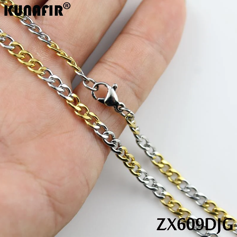 ZX609DJG (3.8mm) Золотой и стальной цвет из нержавеющей стали ожерелье 3 мм-7,2 мм Куба цепочка модные ювелирные изделия мужские цепи 5 шт-20 шт - Окраска металла: ZX609DJG (3.8mm)