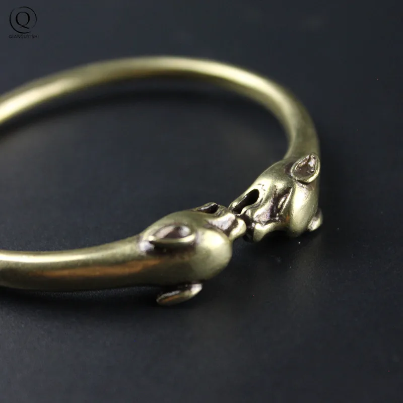 Punk Brass Leopard Bangles Bracelet for Men Women Jewelry Fashion Accessories Retro Solid Copper Unique Animal Cuff Bracelets